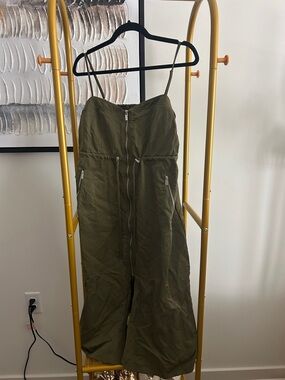 Olive Green Midi Dress with Front Zip